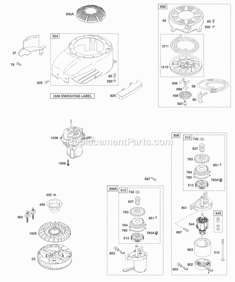 Blower HousingShrouds Electric Starter Flywheel Rewind Starter Diagram and Parts List for 127605-0406-B1  Briggs and Stratton Engine